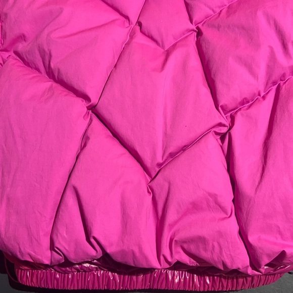 Cropped Puffer Jacket Goose Down Fill Silk Blend Sz S Hot Pink Barbie - Picture 3 of 8